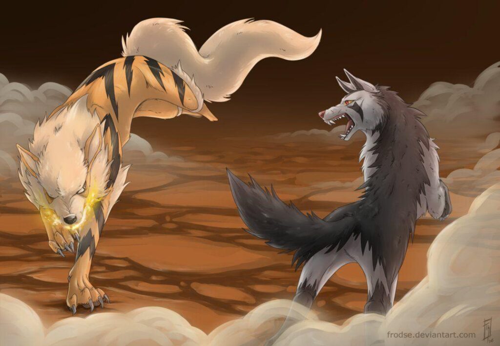 Arcanine Vs Mightyena by Frodse