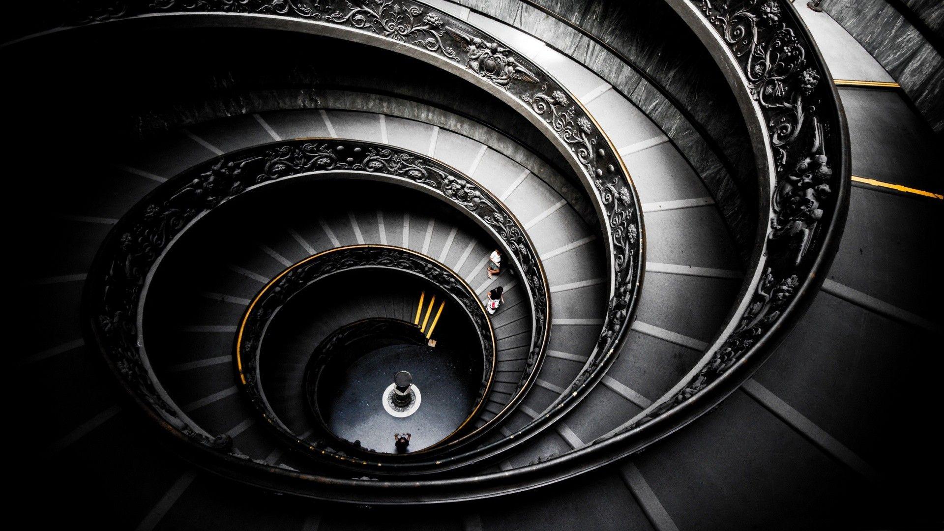 Black, spiral, stairways, grayscale, Dark Sector, vatican city