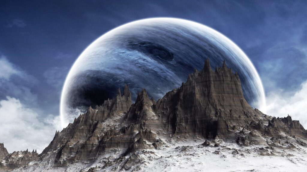 Fantasy art mountains outer space planets wallpapers