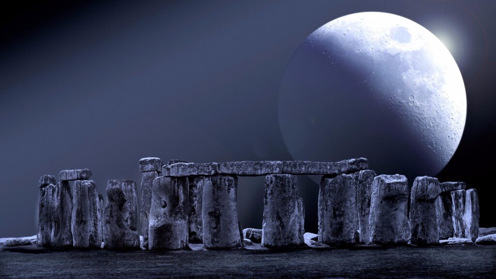 Stonehenge With An Enormous Full Moon K UltraHD Wallpapers
