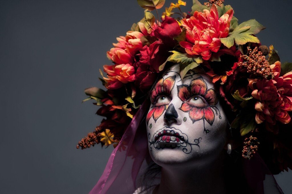 Girl dia de los muertos day of the dead face paint flower 2K wallpapers