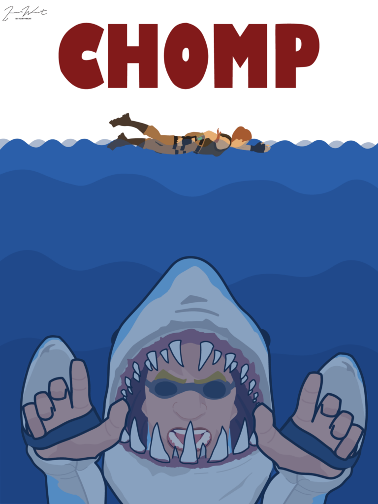 Jaws” themed poster I made based off a Fortnite skin called “Chomp