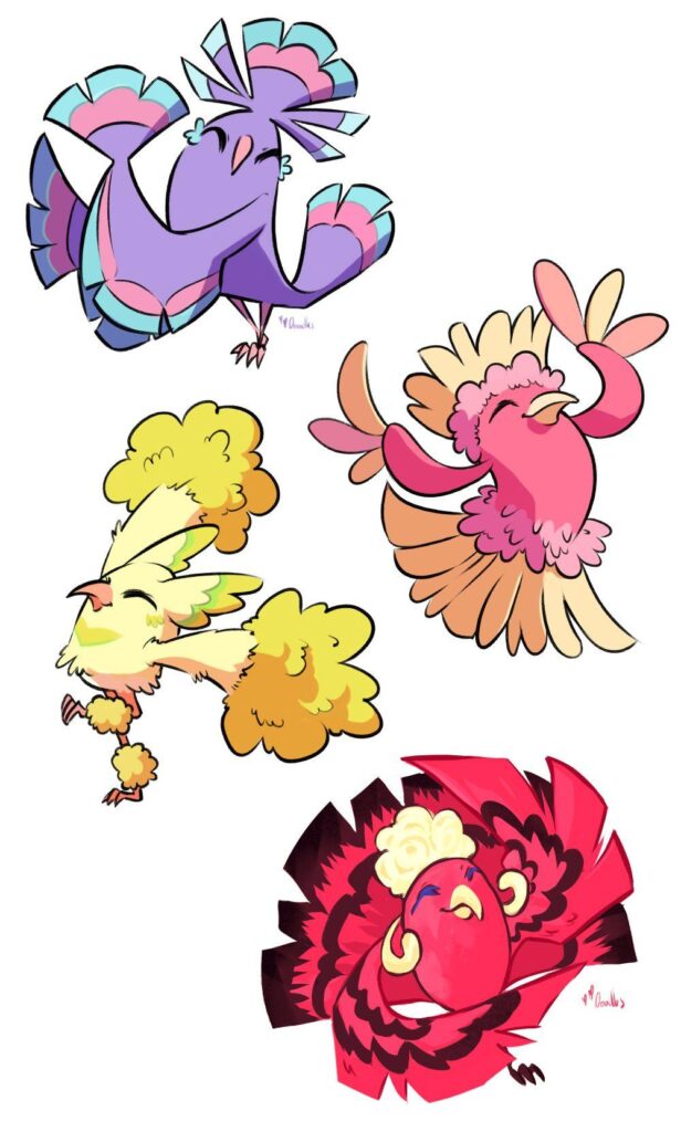 Oricorio in all four Pokemon variants