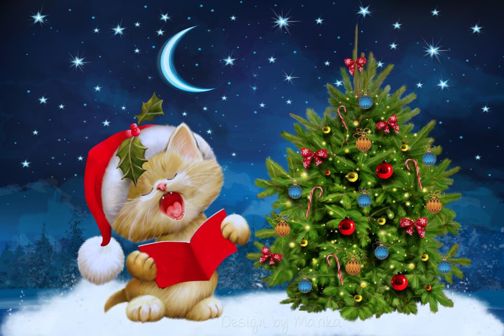 Download wallpapers new year, christmas, cat, card hd