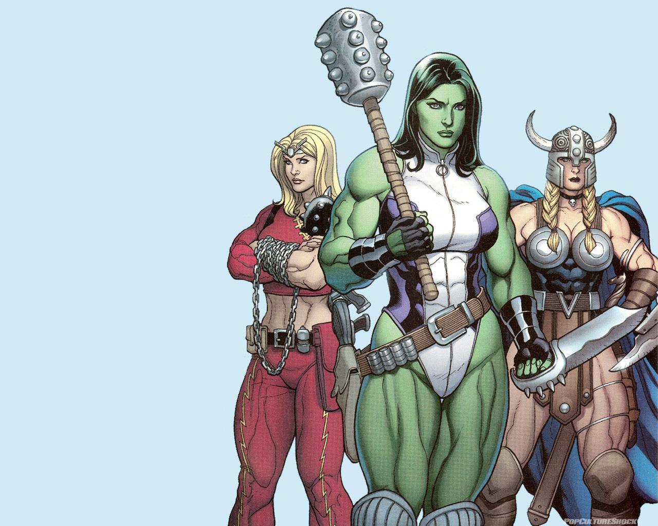 Femme Fatales Wallpaper She Hulk, Valkyrie, & Thundra 2K fond d’écran
