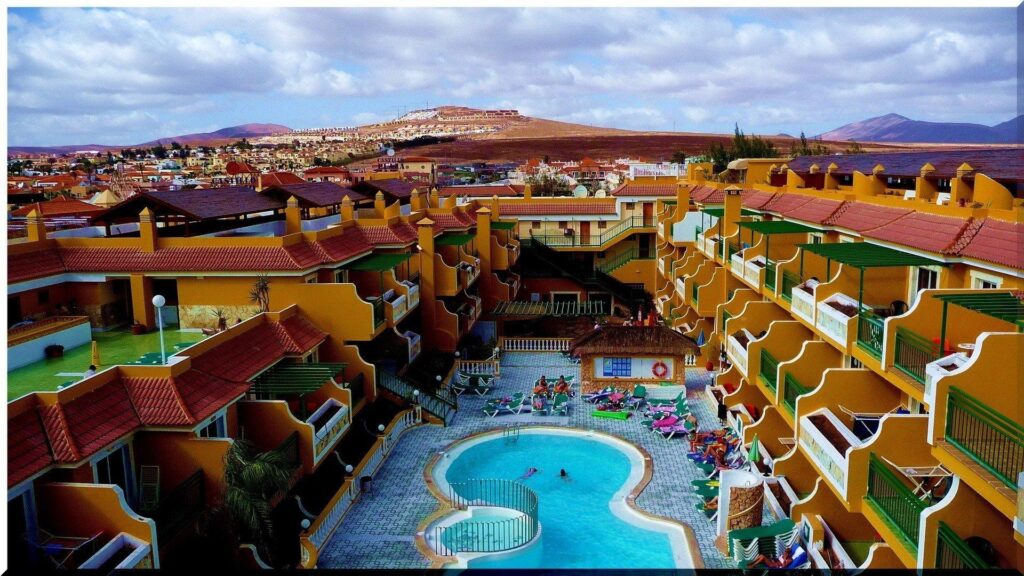 Canary islands pool town spain hotel 2K wallpapers