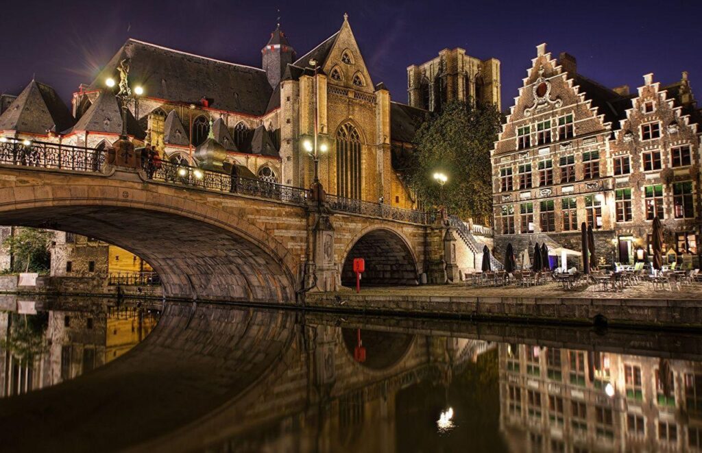 Wallpapers Belgium Brugge Bridges night time Cities