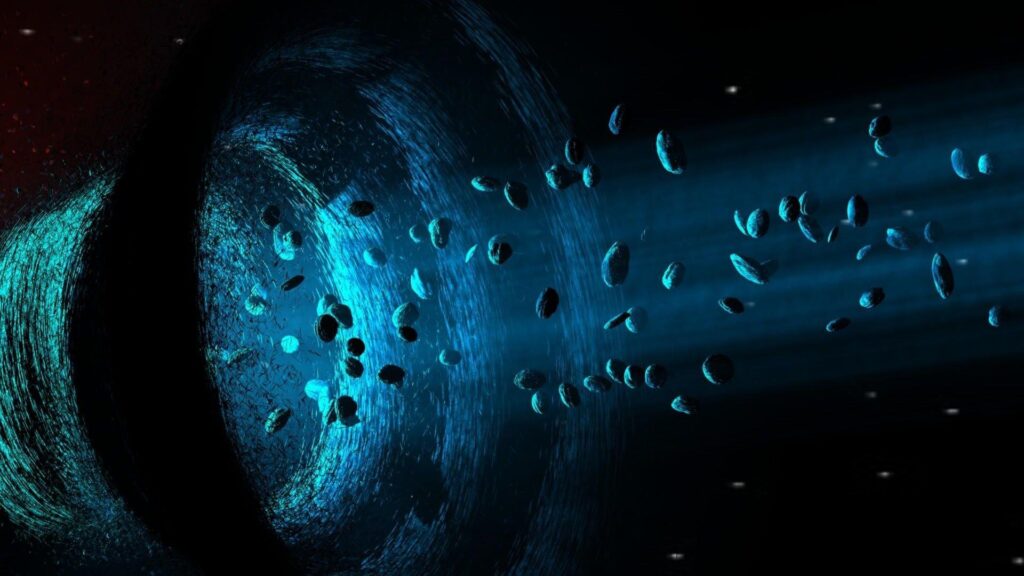 Download Wallpapers asteroids, black hole, funnel, light