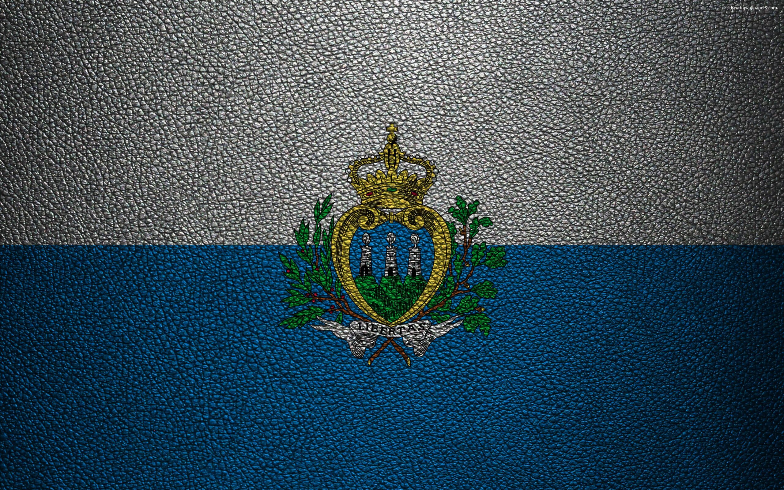 Download wallpapers Flag of San Marino, K, leather texture, Europe