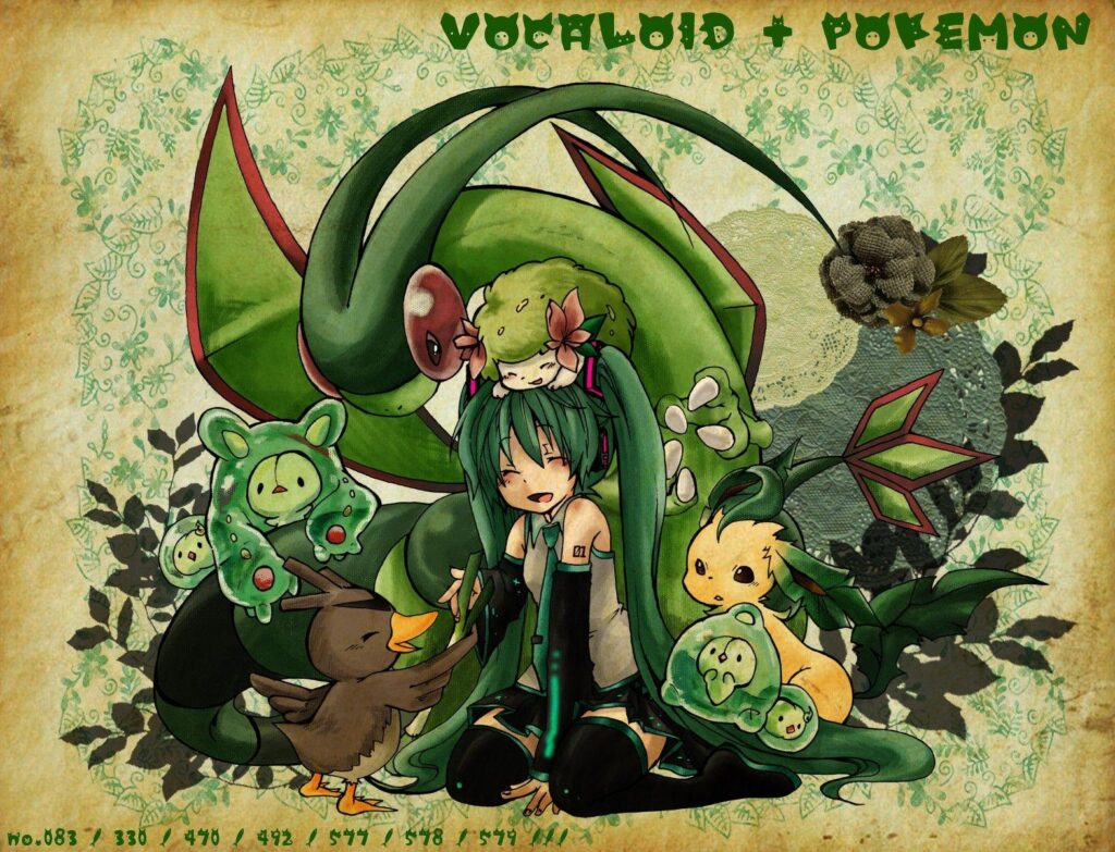 Pokemon, Vocaloid, Hatsune Miku, Flygon, Leafeon, Shaymin Wallpapers