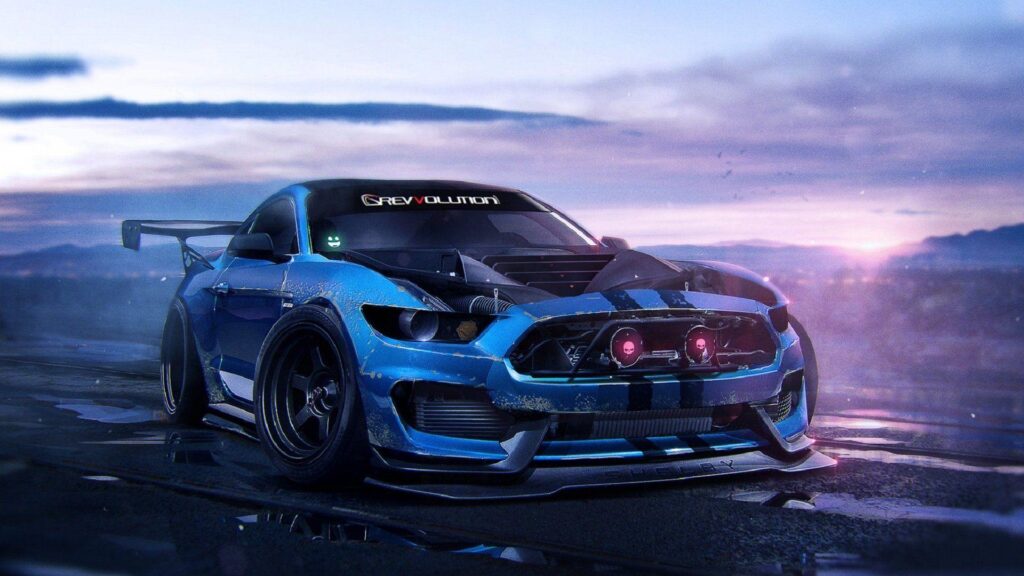Ford mustant shelby gt blue muscle car art by khyzyl