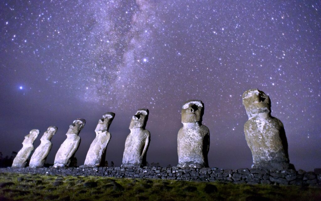Wallpapers Magellanic clouds, Easter Island, Rapa Nui, Moai statues