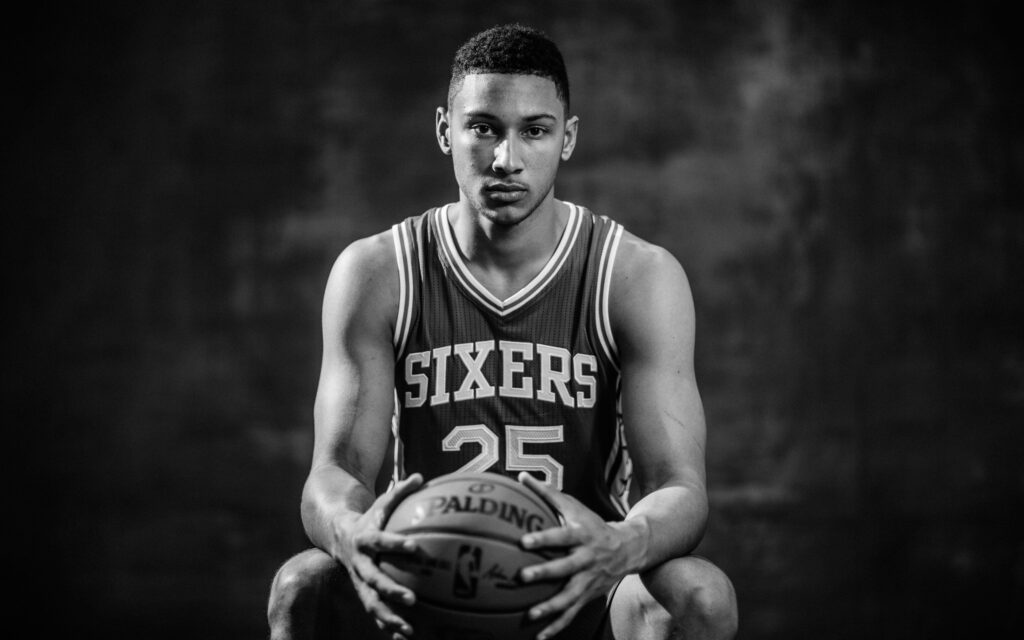 Download k wallpapers Ben Simmons, monochrome, basketball players