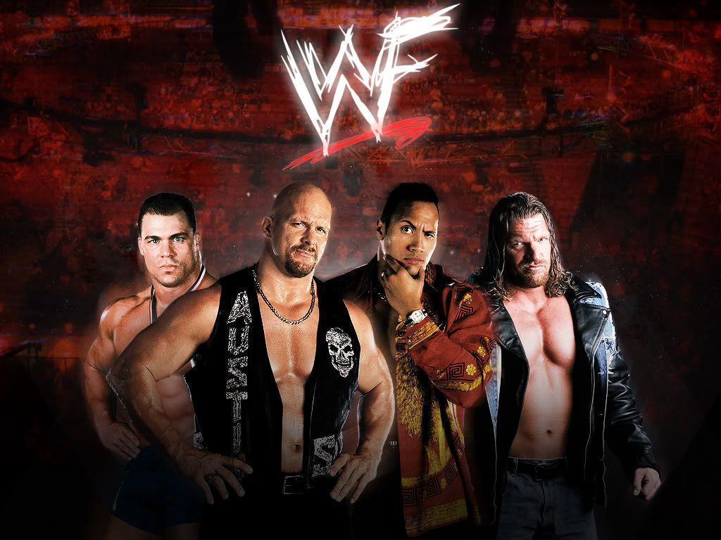 WWF Kurt Angle, Stone Cold Steve Austin, The Rock, Triple H