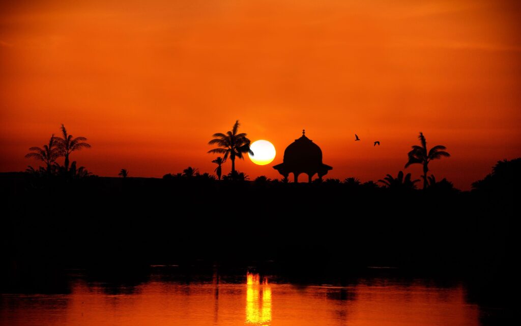 Photos Egypt Silhouette the Nile River towards Assuan Sun