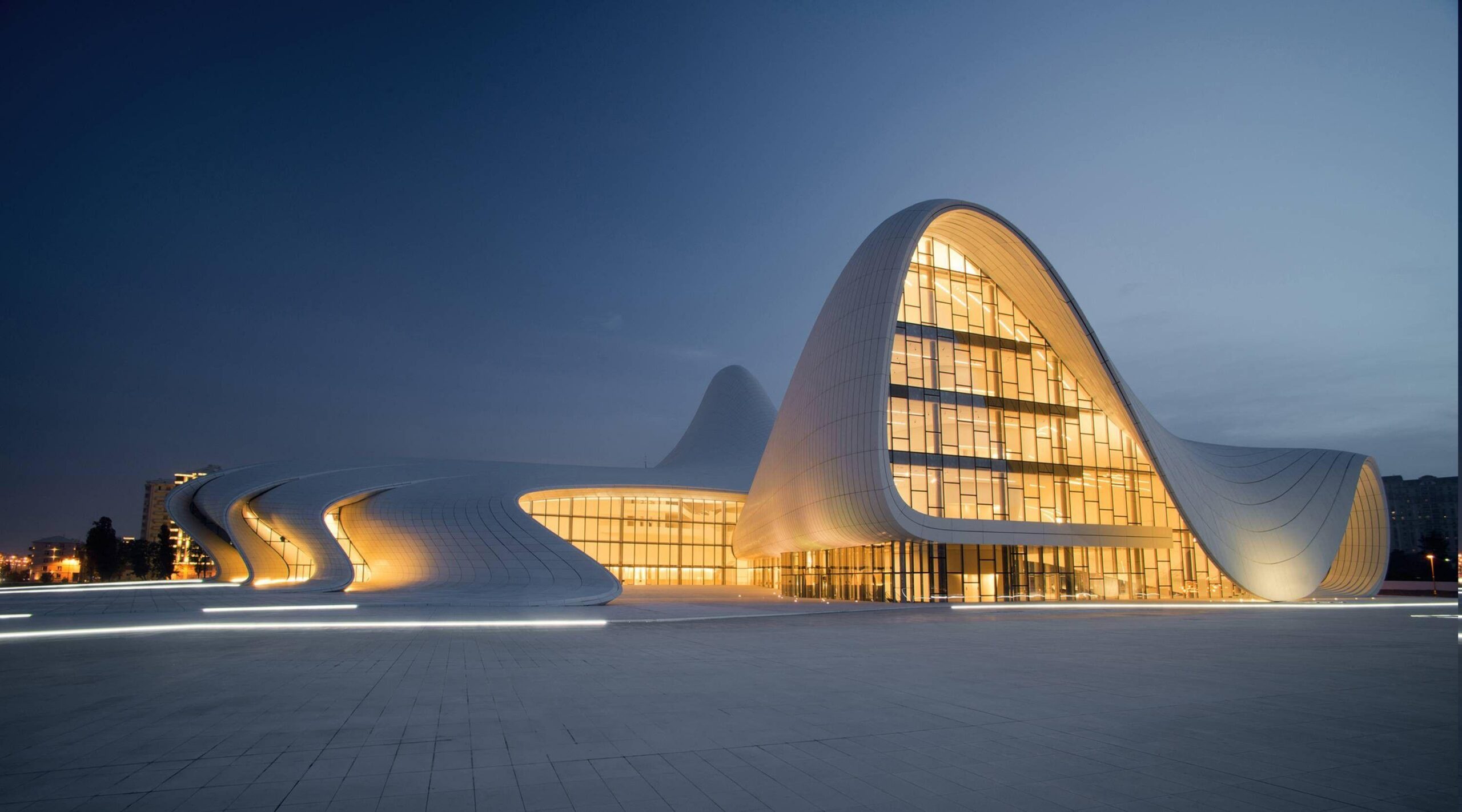 Architecture, Modern, Azerbaijan, Town Square, Lights, Building