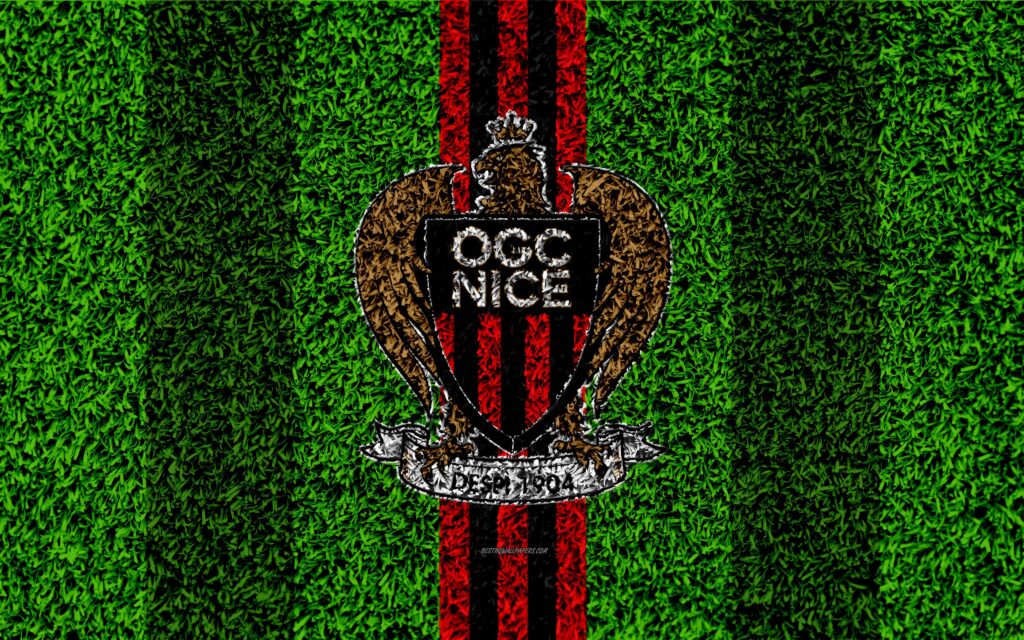Download wallpapers OGC Nice, k, football lawn, logo, French