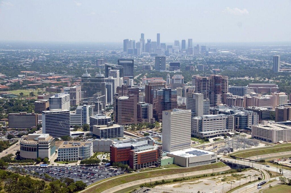 Aerial of Texas Medical Center with Downtown Houston picture