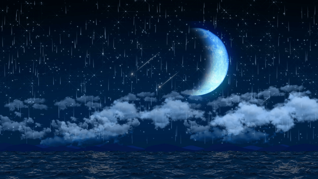 Seamless d animation of night sky with clouds and falling star