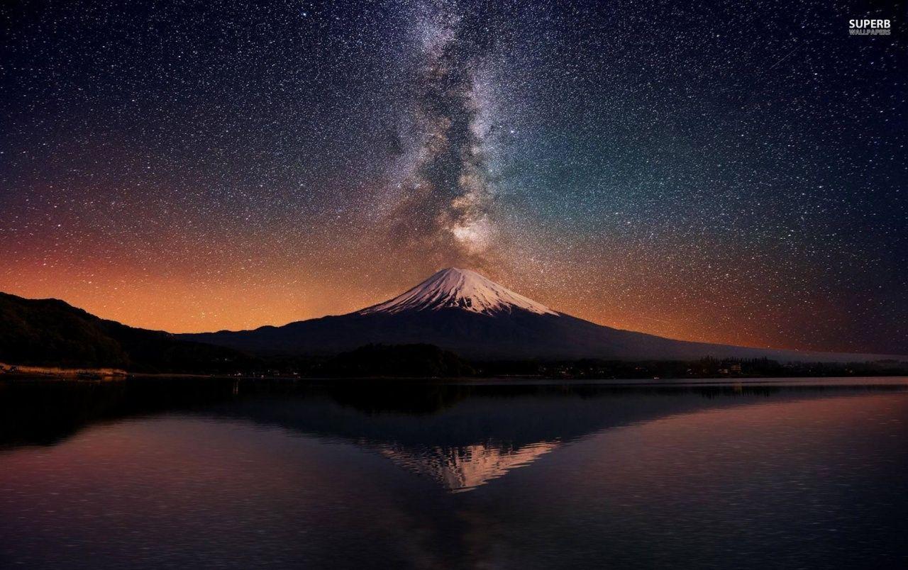 Mount Fuji Night Stars Sea wallpapers