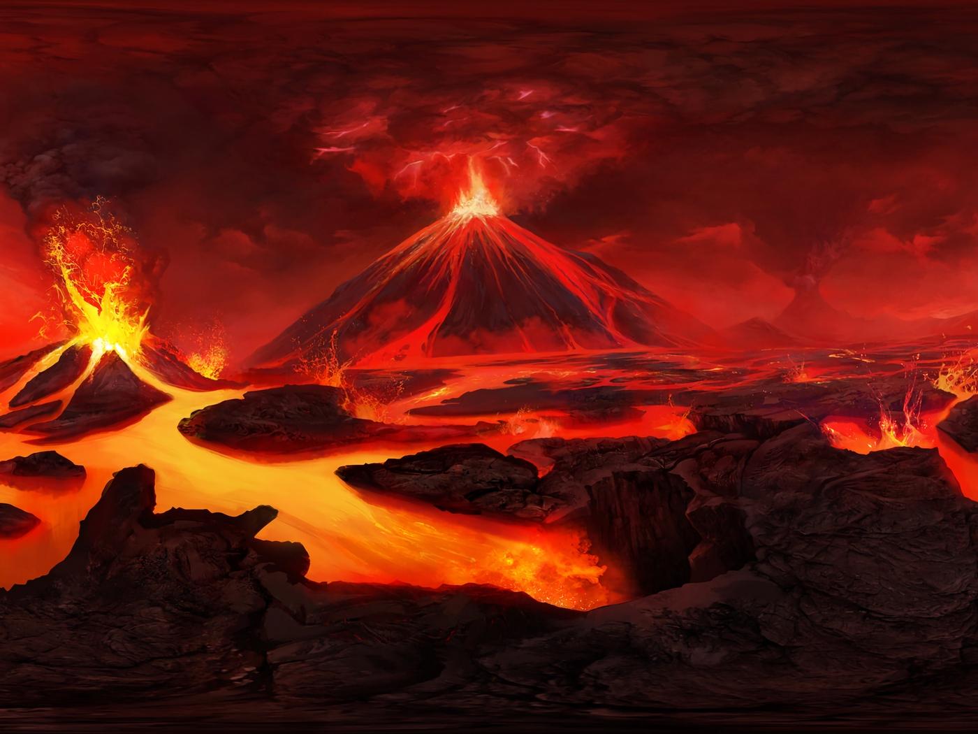 Download wallpapers volcano, art, lava, flash standard