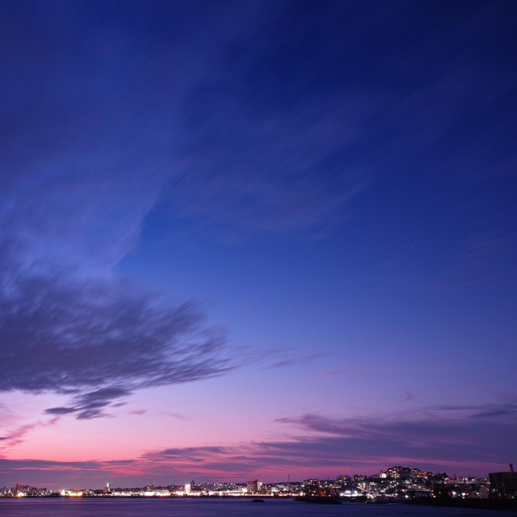 Download wallpapers night city, panorama, horizon, sunset