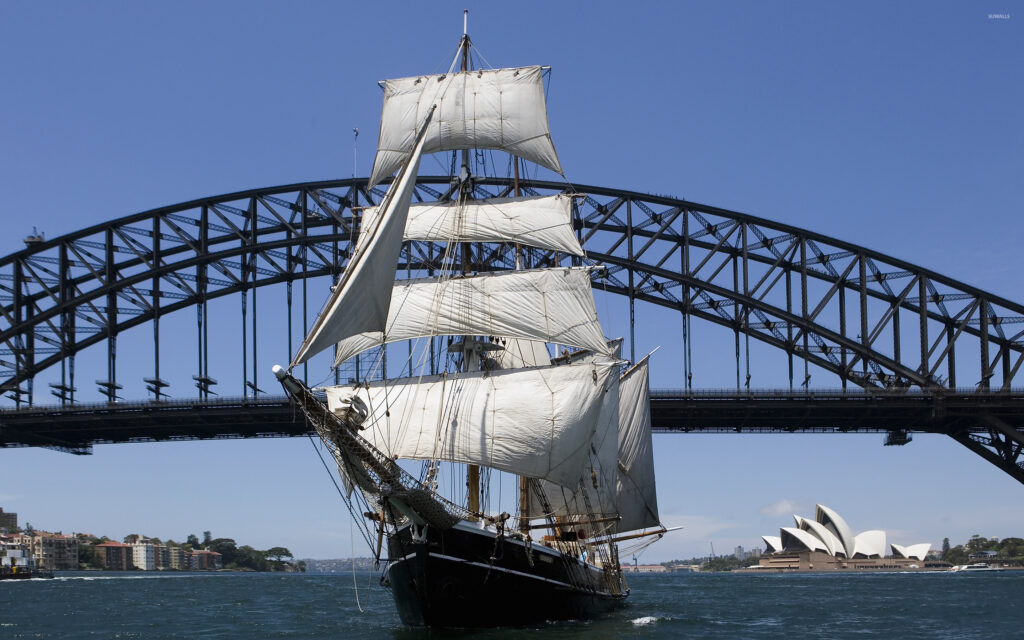 Sailboat under Sydney Harbour Bridge wallpapers