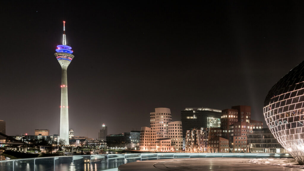 Wallpaper Germany Tower Duesseldorf Night Cities Houses