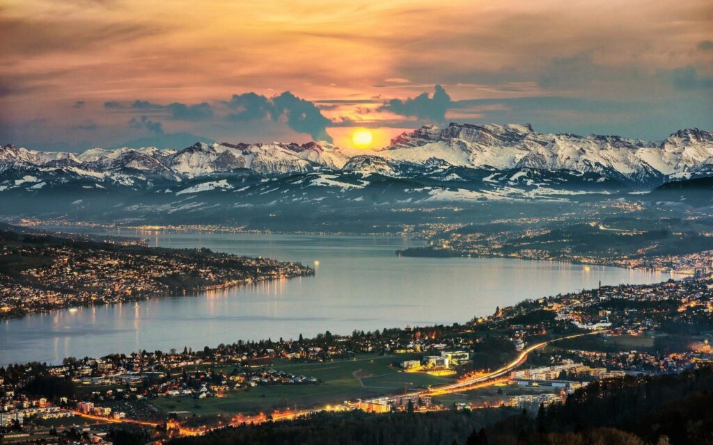 Nature, landscape, lake, Zurich, Switzerland, mountain, snowy peak