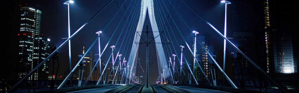 Night lights bridges Holland Rotterdam The Netherlands Erasmusbrug