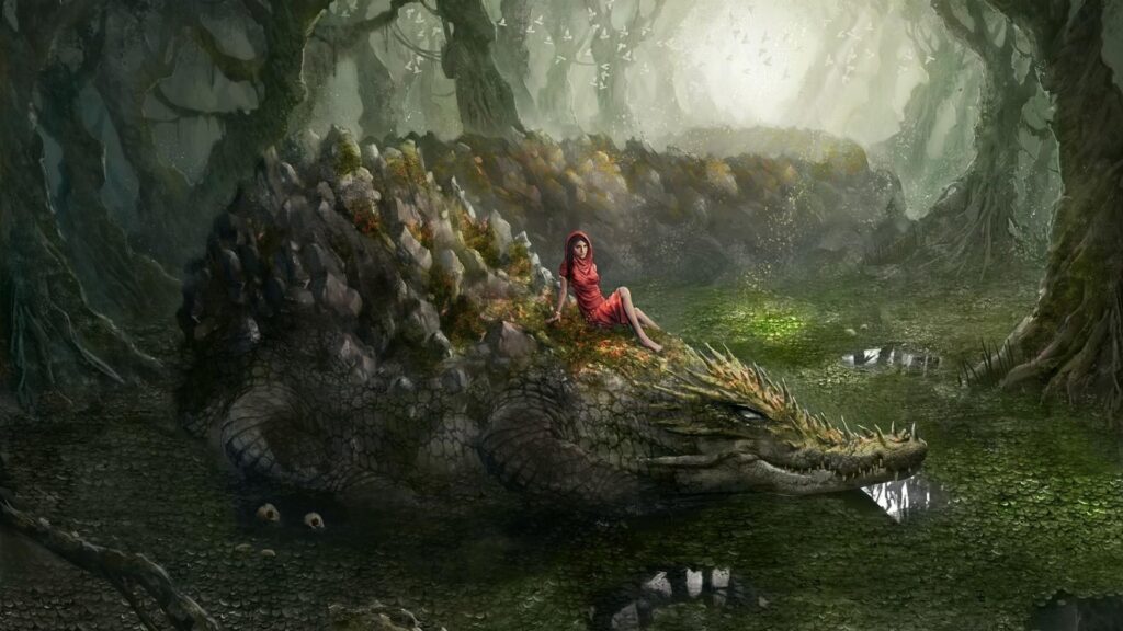 The girl on the crocodile Android wallpapers for free