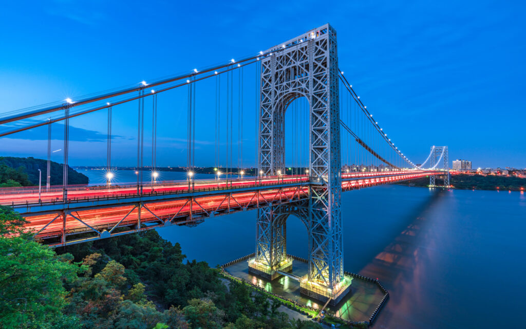 George Washington Bridge On The Hudson River During Blue Hour New