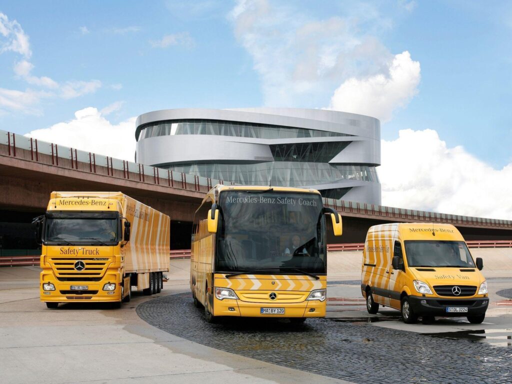 Download Wallpapers mercedes bus truck airport actros,