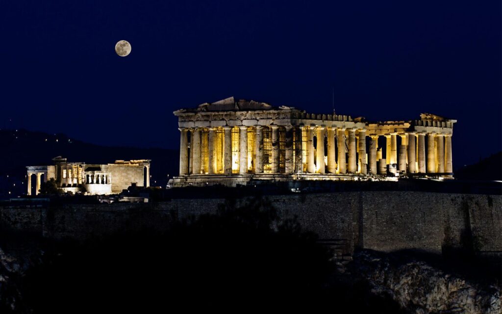 Cool acropolis on night