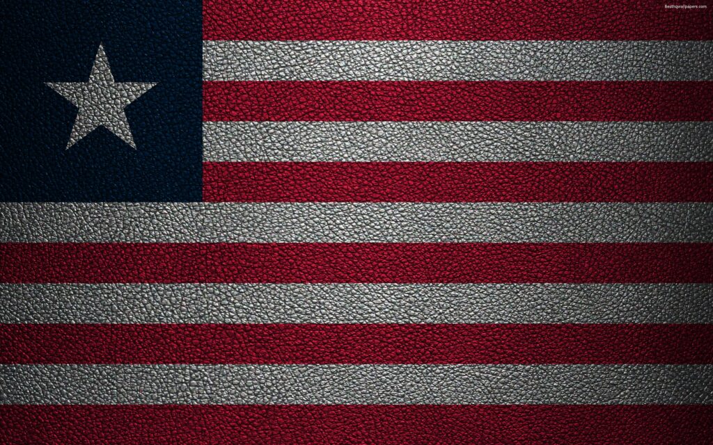 Download wallpapers Flag of Liberia, K, leather texture, Africa
