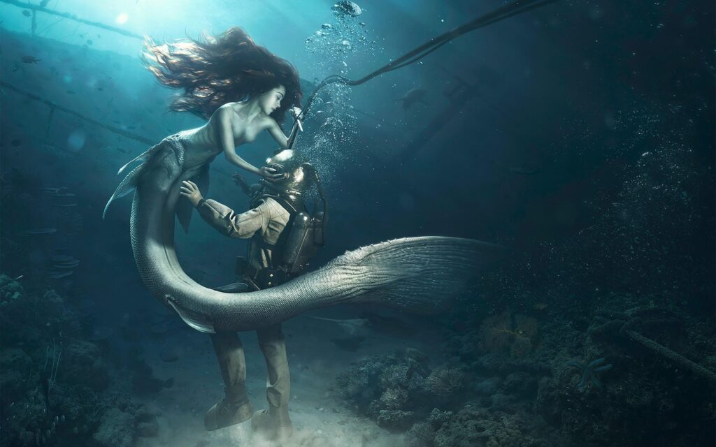 Diver and The Mermaid Lap 4K 2K HD k Wallpapers, Wallpaper