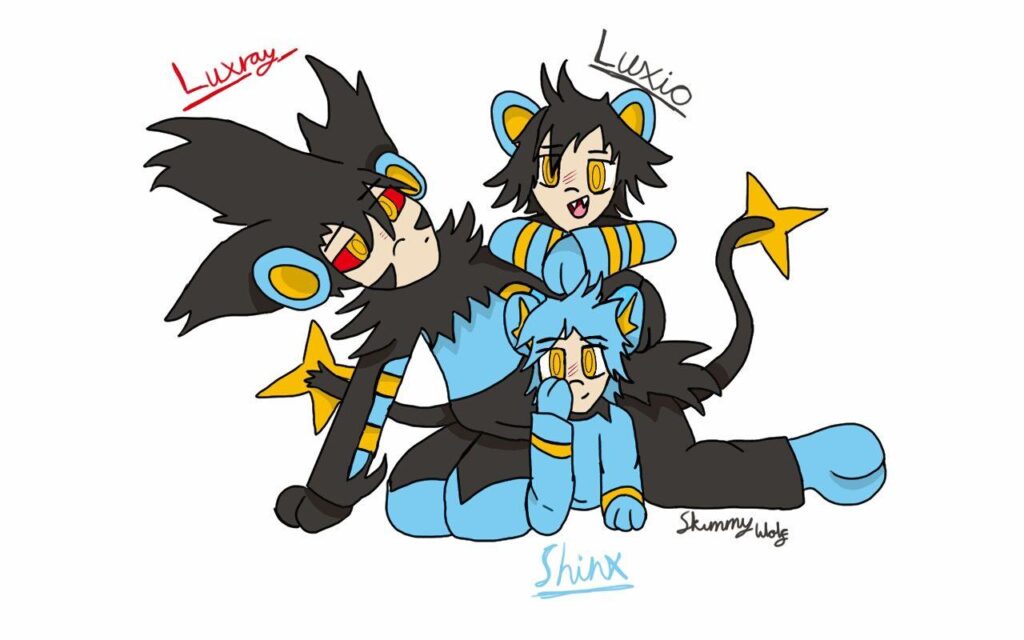 Manga shinx, luxio and luxray by Skimmywolf