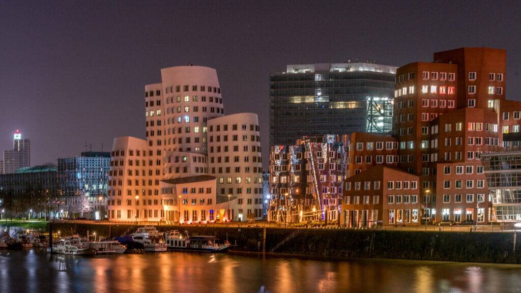 Wallpaper Germany Dusseldorf Night Berth Rivers Cities Houses