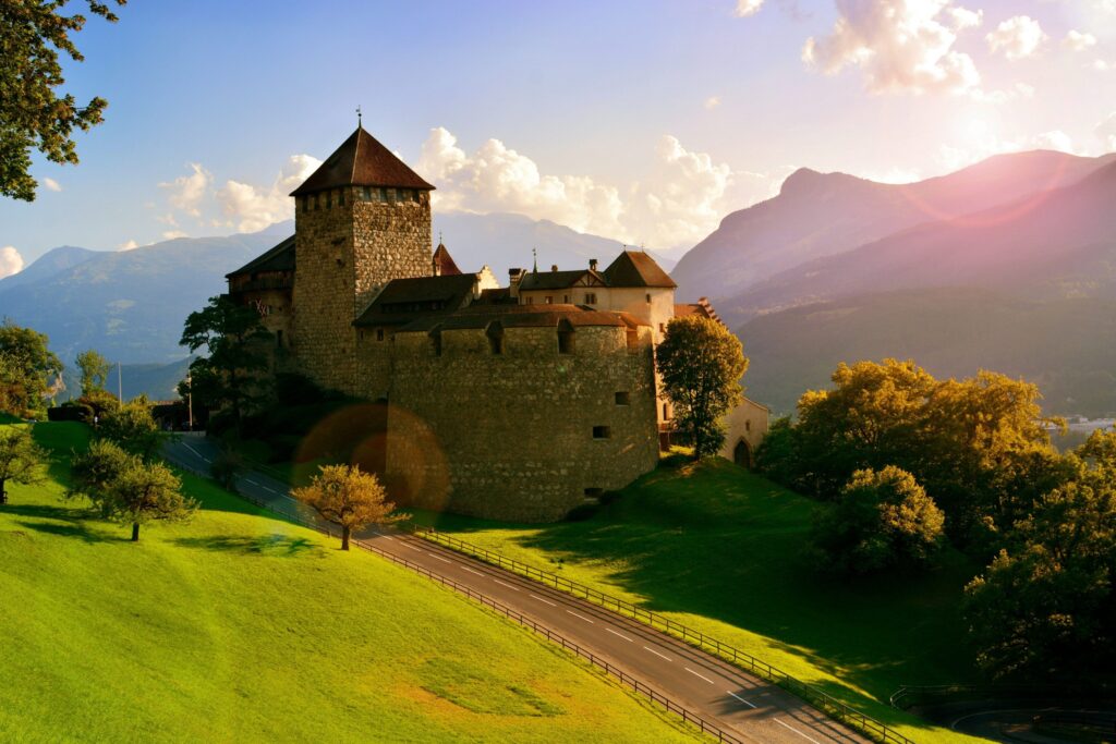 Wallpapers Vaduz Castle, Vaduz, Liechtenstein, Alps, grass, castle