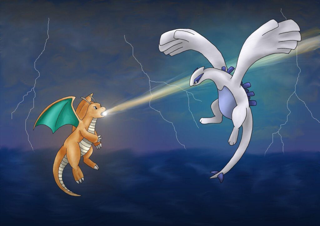 Dragonite vs Lugia by artisticpuppy