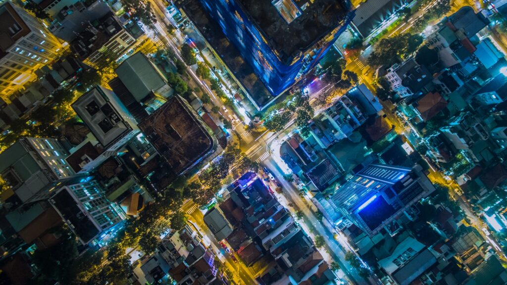 Download wallpapers night city, view from above, ho chi