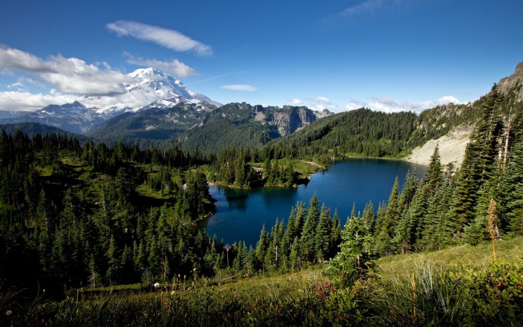 Landscape, Nature, Mountain, Lake, Forest, Washington State, Snowy