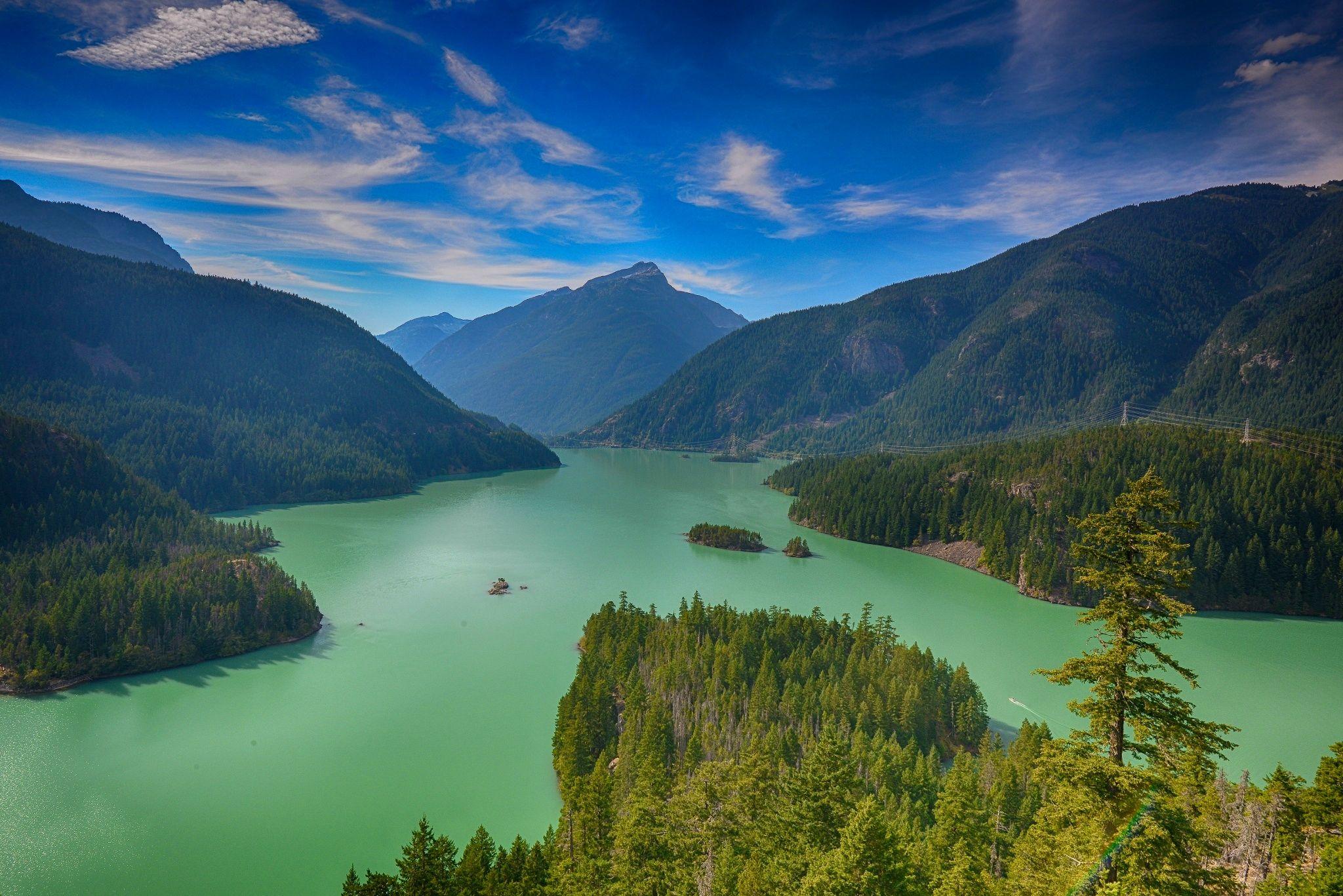 Washington State, forest, mountain, lake, blue, green, summer