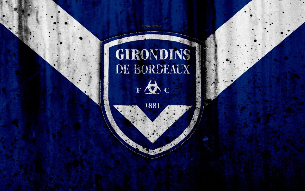 Download wallpapers FC Bordeaux, k, logo, Ligue , stone texture