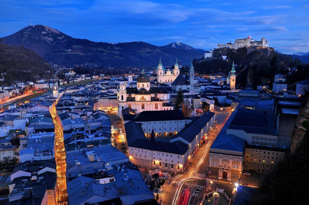 Wallpapers salzburg, austria, night, 4K view, streets, buildings HD