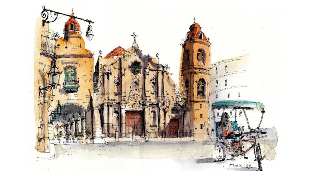 Havana cuba cathedral house street picture paint 2K wallpapers