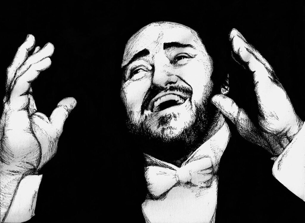Wallpapers Luciano Pavarotti Men Music Black and white Painting Art