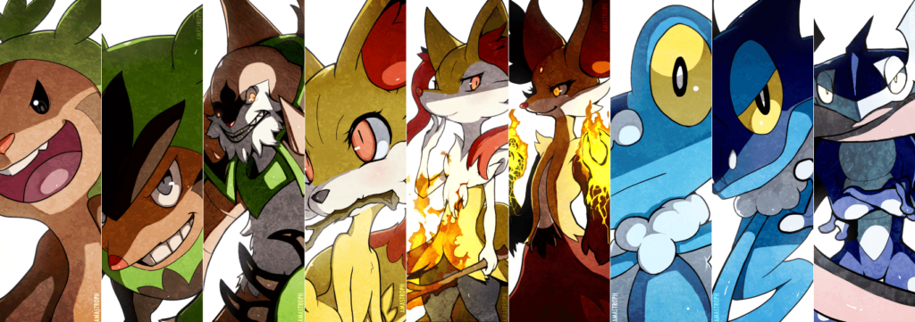 Braixen, chesnaught, chespin, delphox, fennekin, and others