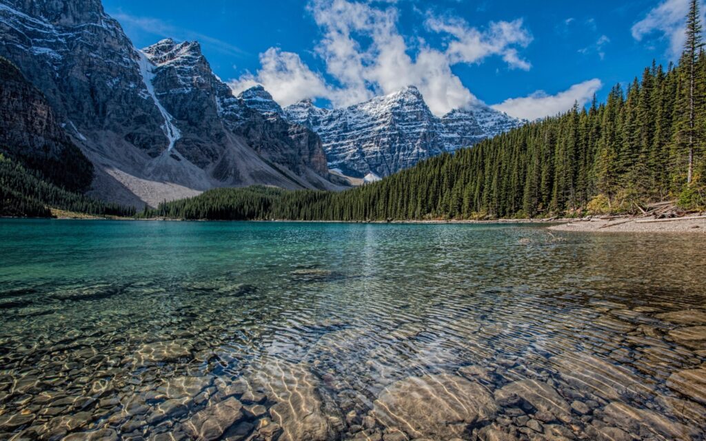 Download wallpapers clean lake, mountains range, trees