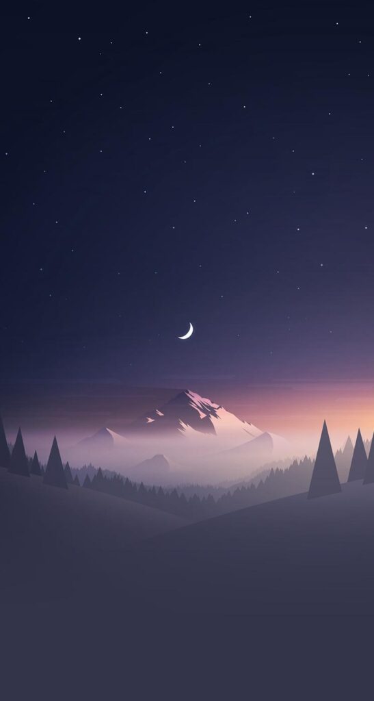 Stars And Moon Winter Mountain Landscape iPhone se Wallpapers